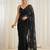 Black floral sequins embroidered georgette party wear saree with blouse piece