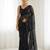 Black floral sequins embroidered georgette party wear saree with blouse piece