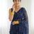 Blue floral sequins embroidered georgette party wear saree with blouse piece