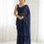 Blue floral sequins embroidered georgette party wear saree with blouse piece