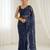Blue floral sequins embroidered georgette party wear saree with blouse piece