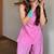 Pink floral printed pure cotton sleeveless kurta farshi salwar set for women