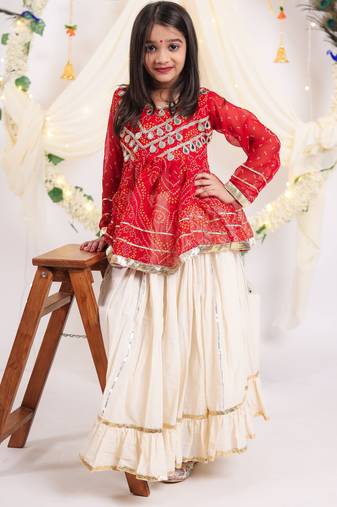 Navaratri special gota patti work lehenga with real mirror lace & gota patti work top for kids