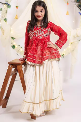 Navaratri special gota patti work lehenga with real mirror lace & gota patti work top for kids
