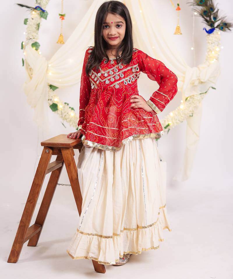 Navaratri special gota patti work lehenga with real mirror lace & gota patti work top for kids