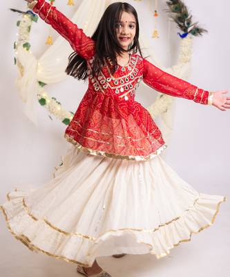 Navaratri special gota patti work lehenga with real mirror lace & gota patti work top for kids 2