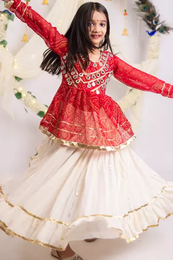 Navaratri special gota patti work lehenga with real mirror lace & gota patti work top for kids