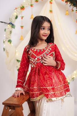 Navaratri special gota patti work lehenga with real mirror lace & gota patti work top for kids 4