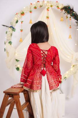 Navaratri special gota patti work lehenga with real mirror lace & gota patti work top for kids 5