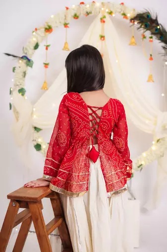 Navaratri special gota patti work lehenga with real mirror lace & gota patti work top for kids