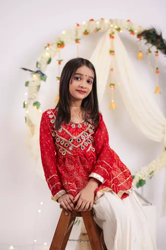 Navaratri special gota patti work lehenga with real mirror lace & gota patti work top for kids