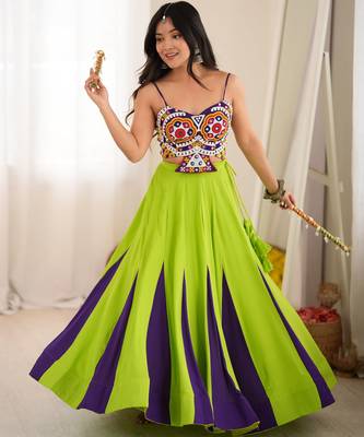 Green Rayon Navratri Lehenga Choli 1
