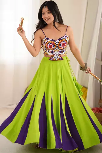 Green Rayon Navratri Lehenga Choli