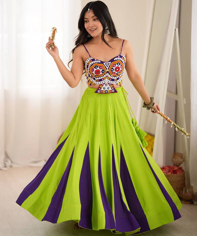Green Rayon Navratri Lehenga Choli