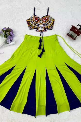 Green Rayon Navratri Lehenga Choli