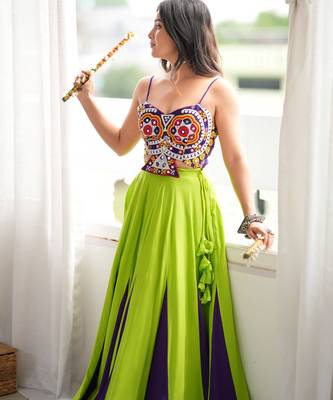 Green Rayon Navratri Lehenga Choli 3