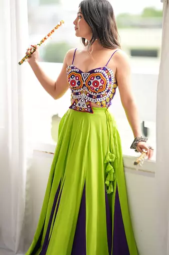 Green Rayon Navratri Lehenga Choli