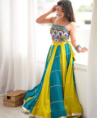 Blue Rayon Navratri Lehenga Choli 1