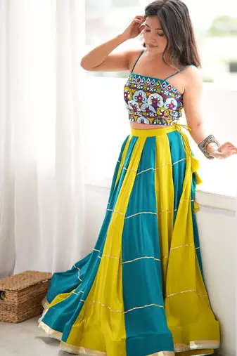 Blue Rayon Navratri Lehenga Choli