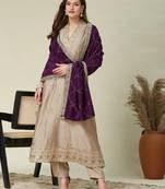 Cream embroidered vichitra silk kurti with pant and duppata set