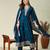 Teal embroidered vichitra silk kurti with pant and duppata set