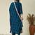 Teal embroidered vichitra silk kurti with pant and duppata set