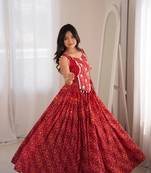 Red Mirror Navratri Lehenga Choli