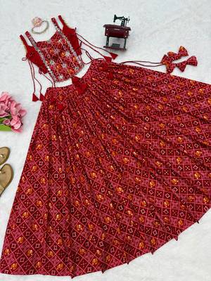 Red Mirror Navratri Lehenga Choli 2