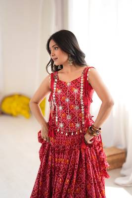 Red Mirror Navratri Lehenga Choli 3