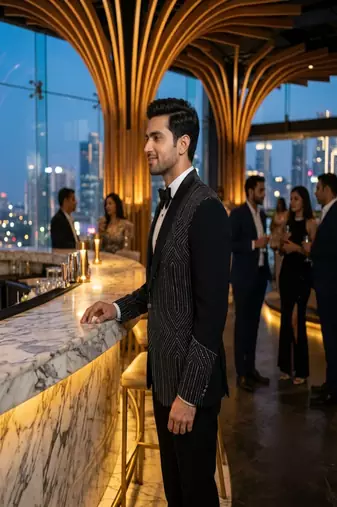 Black hand embroidered 5 pc tuxedo suit