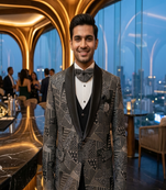 Black thread and sequins embroidered 5 pc tuxedo suit