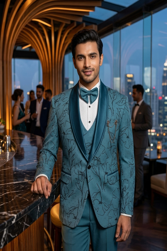 Light blue swarovski embroidered 5 pc tuxedo suit