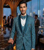 Light blue swarovski embroidered 5 pc tuxedo suit