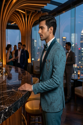 Light blue swarovski embroidered 5 pc tuxedo suit 2