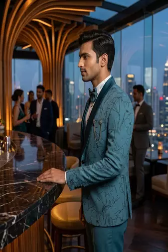 Light blue swarovski embroidered 5 pc tuxedo suit