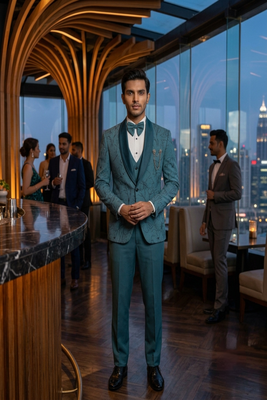 Light blue swarovski embroidered 5 pc tuxedo suit 3