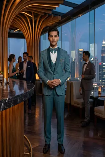 Light blue swarovski embroidered 5 pc tuxedo suit