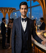 Navy blue hand embroidered 5 pc tuxedo suit
