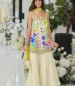 White silk blend readymade suit with embroidery & sequence work