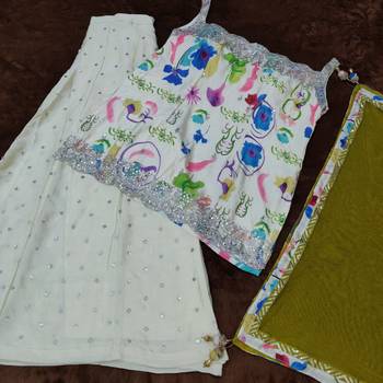 White silk blend readymade suit with embroidery & sequence work 4