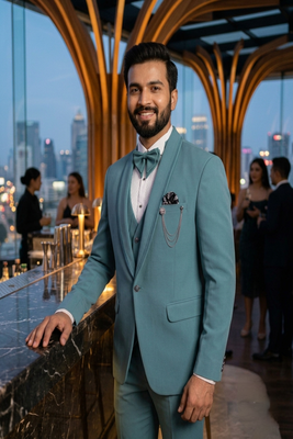Sky blue 5 pc suit with pintex detailing 2