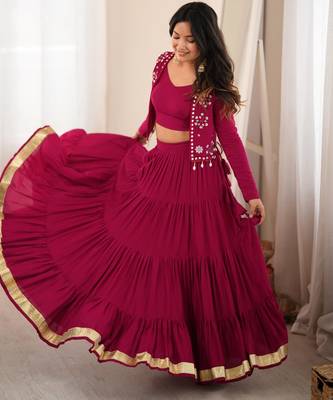 Dark Pink Navratri Lehenga Choli With Koti  1