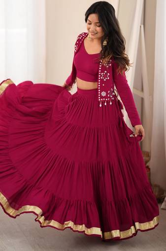 Dark Pink Navratri Lehenga Choli With Koti 