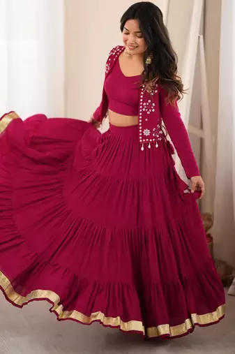 Dark Pink Navratri Lehenga Choli With Koti 