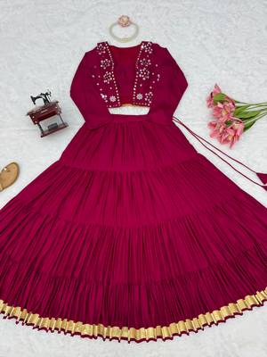Dark Pink Navratri Lehenga Choli With Koti  2