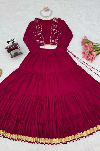 Dark Pink Navratri Lehenga Choli With Koti 