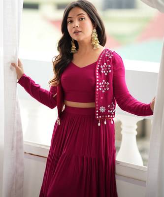 Dark Pink Navratri Lehenga Choli With Koti  3