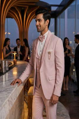 Pink 5 pc suit with pintex detailing 3