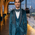 Teal green hand embroidered 5 pctuxedo suit