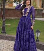 Purple georgette readymade navratri anarkali suit with laheriya & patchwork